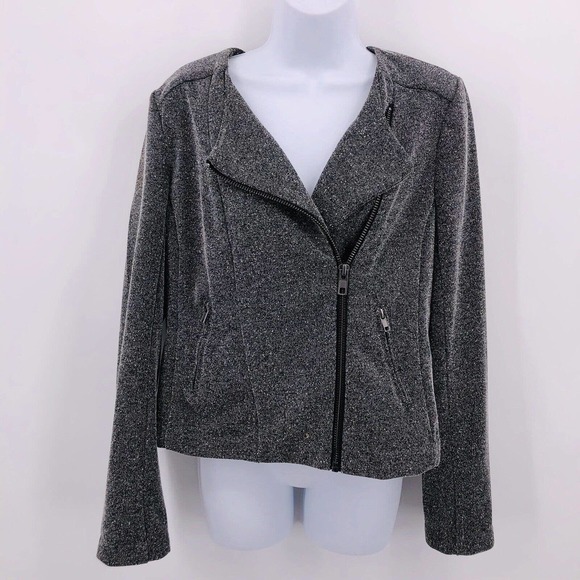 Gray Moto Jacket Catherine Malandrino Runway Sz M Marled Asymmetrical Zip Shanfa - Picture 2 of 12